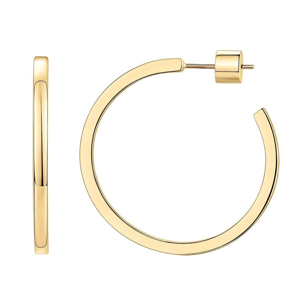14K Yellow Gold Plated Thin Square Edge Open Hoop Earrings for Women |